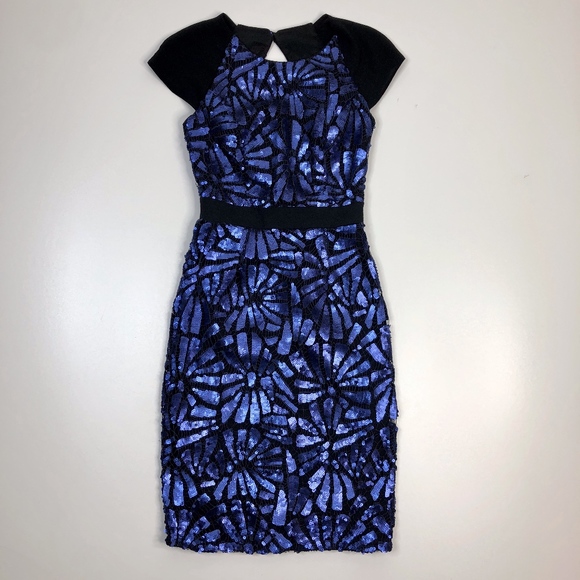 LIPSY VIP UK Blue Sequin Knee Length Dress - Picture 2 of 8